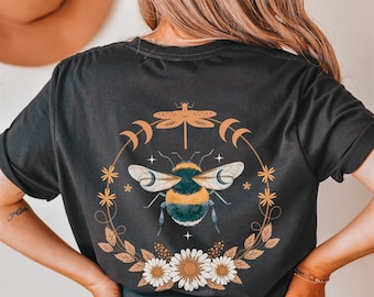 Cottagecore Bee Shirt, Floral Fairycore Tshirt, Cottagecore Fairycore Clothing, Celestial Moon Phase Tee, Goblincore Clothes, Bee Lover Gift