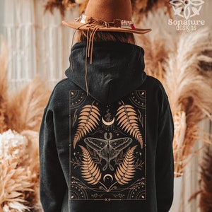 Boho Luna Moth Hoodie, Floral Botanical Fern Hoodie, Vintage Wildflowers Hoodie, Witchy Mystical Moth Hoodie, Fairycore Butterfly Hoodie