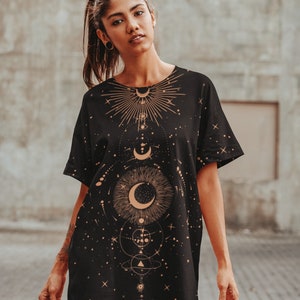 Celestial Moon Dress, Witch Gothic Dress, Dark Academia Clothes, Alt Indie Aesthetic Dress, Goth Clothes, Mystical Witchy Dress