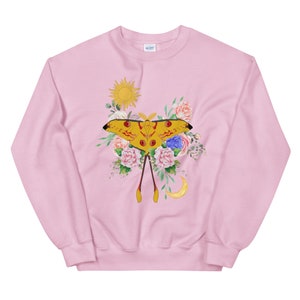 Moon Moth Sweatshirt, Sun Moon Shirt, Floral Celestial Nature, Cottagecore Clothing, Mystical Butterfly Sweatshirt, Spiritual Animal Sweater image 7