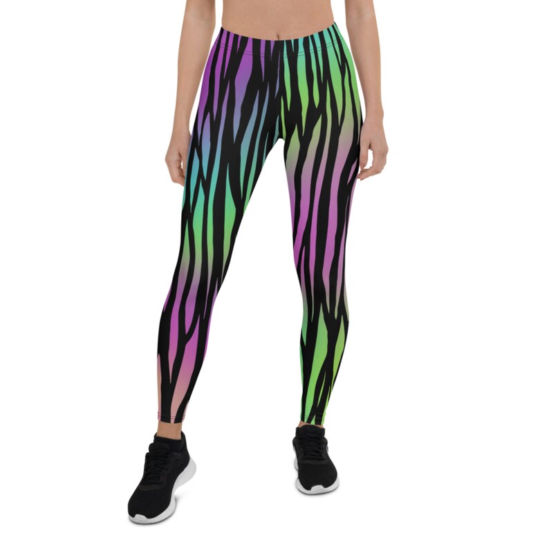 Neon Leggings, Leggings with Stripes, Neon Colorful Pants, Running Exercise Workout Leggings, Fitness Printed Women Pants image 5