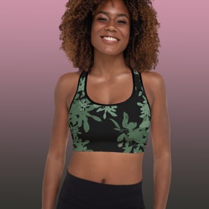 LEAVES SPORTS TOP, Gym Clothes, Plants Printed Yoga Bra, Yoga Sports Bra, Hippie Workout Top image 2