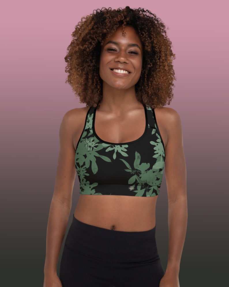 LEAVES SPORTS TOP, Gym Clothes, Plants Printed Yoga Bra, Yoga Sports Bra, Hippie Workout Top image 2