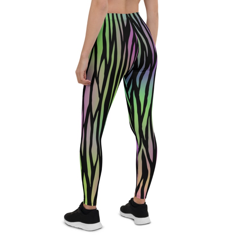 Neon Leggings, Leggings with Stripes, Neon Colorful Pants, Running Exercise Workout Leggings, Fitness Printed Women Pants image 8