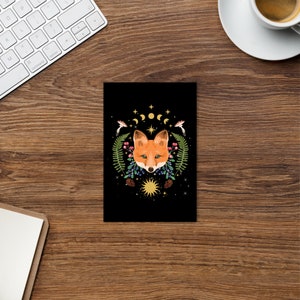 Cottagecore Celestial Fox Postcard, Witchy Moon Phase Postcard, Red Fox Lover Gift, Amanita Mushroom Postcard, Witchy Stationery image 2