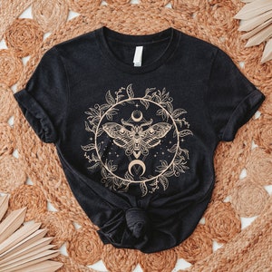 Floral Luna Moth Tee, Cottagecore, Gothic, Spirituality Shirt, Dark Academia Shirt, Witchy Luna Moth Shirt, Celestial Butterfly T-Shirt image 3