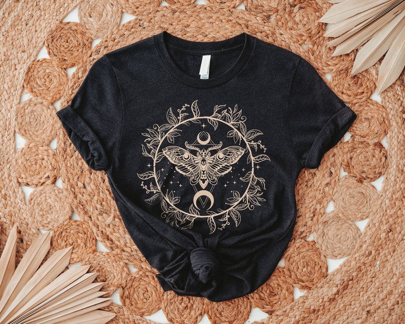 Floral Luna Moth Tee, Cottagecore, Gothic, Spirituality Shirt, Dark Academia Shirt, Witchy Luna Moth Shirt, Celestial Butterfly T-Shirt image 3