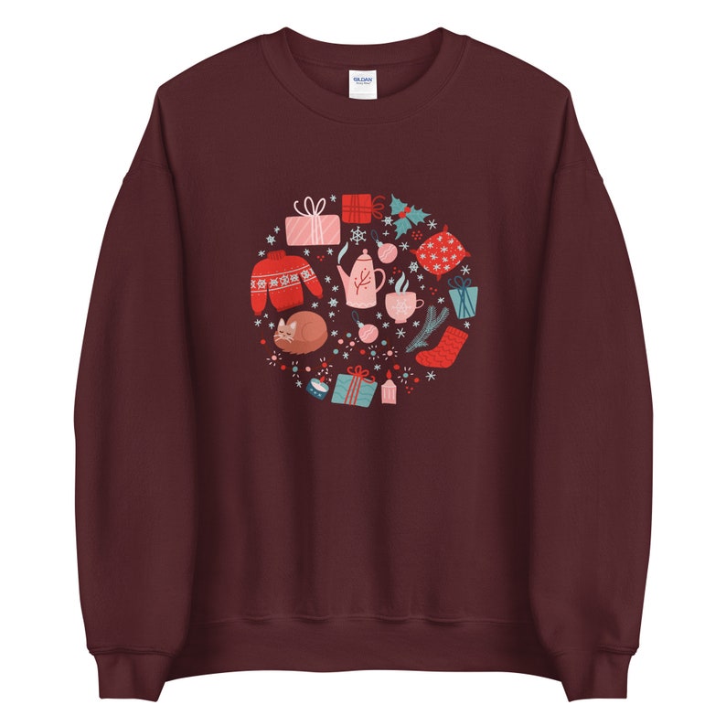 Christmas Ball Sweatshirt, Christmas Doodle Sweater, Christmas Shirt For Women, Christmas Party Sweatshirt, Holiday Sweater Maroon