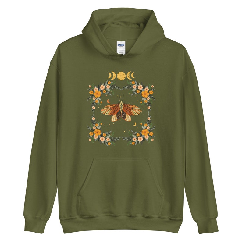 Cottagecore Moth Hoodie, Moon Phase Hoodie, Cottagecore Goblincore Clothes, Nature Floral Botanical Pullover, Luna Moth Hoodie image 7