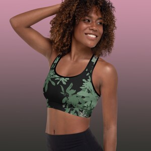 LEAVES SPORTS TOP, Gym Clothes, Plants Printed Yoga Bra, Yoga Sports Bra, Hippie Workout Top image 3