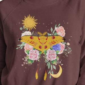 Moon Moth Sweatshirt, Sun Moon Shirt, Floral Celestial Nature, Cottagecore Clothing, Mystical Butterfly Sweatshirt, Spiritual Animal Sweater image 2