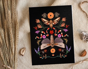 Cottagecore Insect Postcard, Floral Luna Moth Postcard, Snakes Postcard, Cottagecore Stationery, Botanical Postcard
