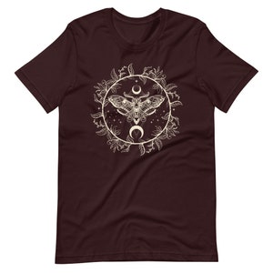 Floral Luna Moth Tee, Cottagecore, Gothic, Spirituality Shirt, Dark Academia Shirt, Witchy Luna Moth Shirt, Celestial Butterfly T-Shirt Oxblood Black