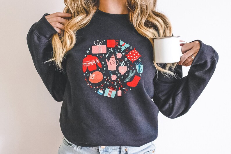 Christmas Ball Sweatshirt, Christmas Doodle Sweater, Christmas Shirt For Women, Christmas Party Sweatshirt, Holiday Sweater Black