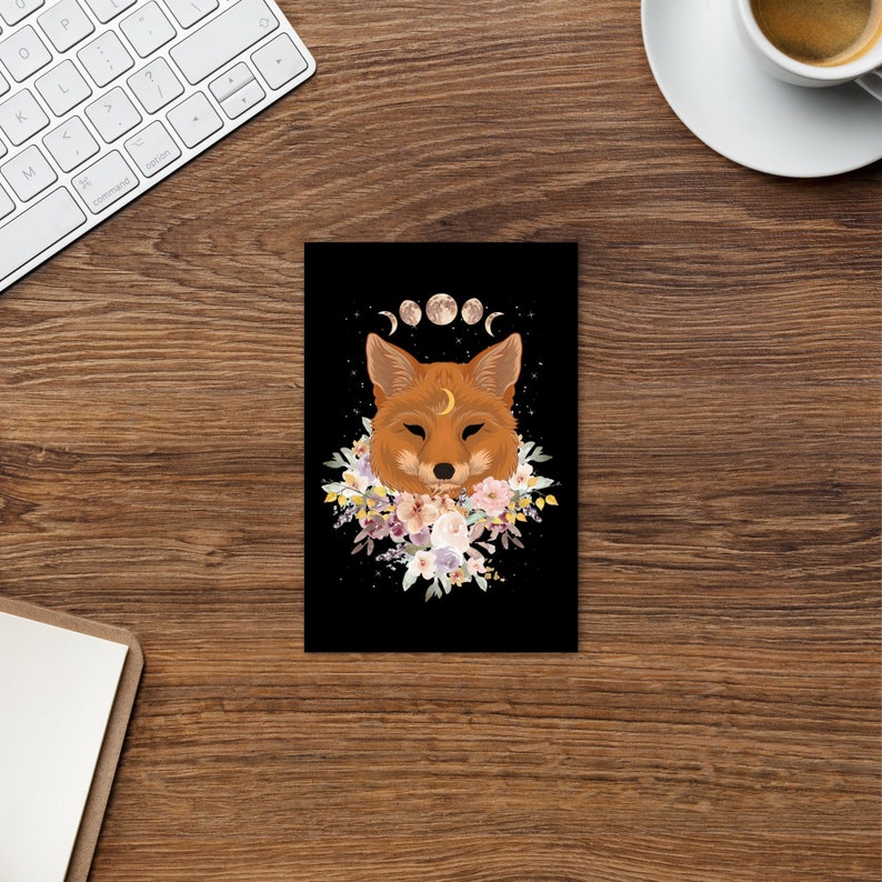 Cottagecore Celestial Fox Postcard, Witchy Moon Phase Postcard, Red Fox Lover Gift, Witchy Stationery Bild 2