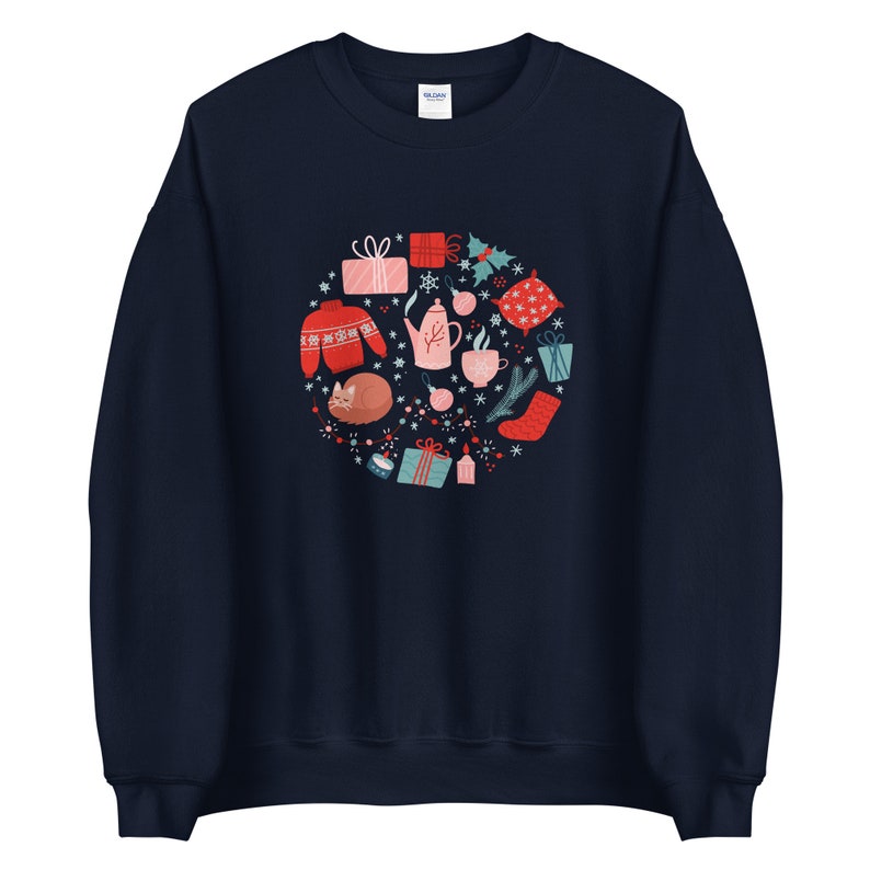 Christmas Ball Sweatshirt, Christmas Doodle Sweater, Christmas Shirt For Women, Christmas Party Sweatshirt, Holiday Sweater Navy