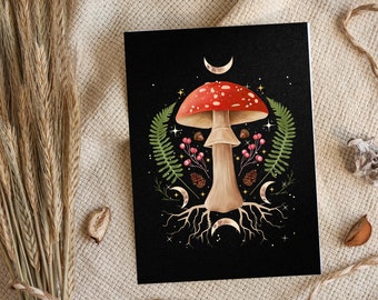 Amanita Mushroom Postcard, Mystical Mushroom Postcard, Celestial Stationery, Botanical Nature Postcard, Forestcore Postcard