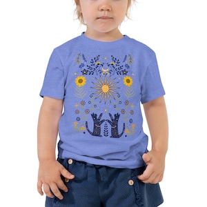 Sun And Moon Kids Shirt, Mystical Cosmic Galaxy Kids Tee, Folk Art Botanical Floral Toddler Shirt, Sunflower Kids Tee, Witchy Kids Shirt image 4
