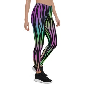 Neon Leggings, Leggings with Stripes, Neon Colorful Pants, Running Exercise Workout Leggings, Fitness Printed Women Pants image 4