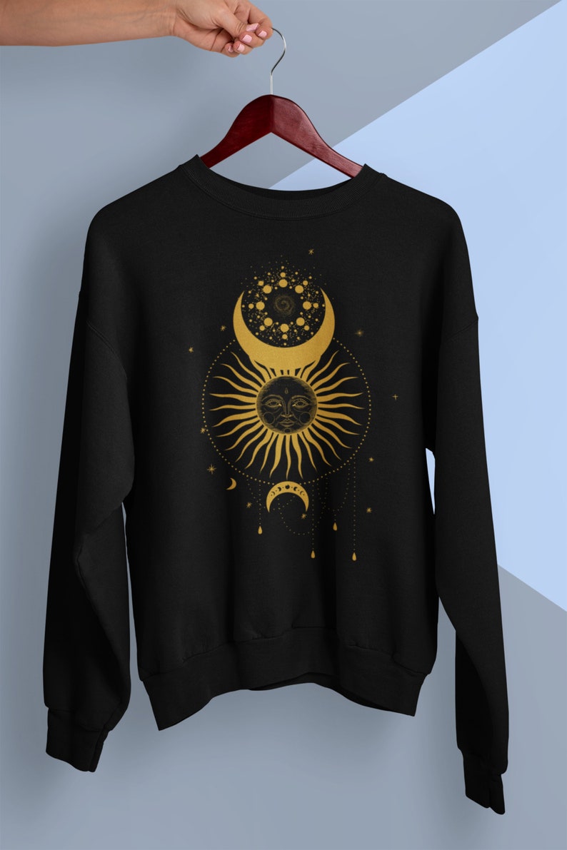 Sun Moon Celestial Pattern Print Women Off Shoulder Sweatshirt
