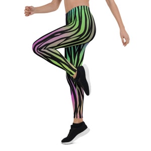 Neon Leggings, Leggings with Stripes, Neon Colorful Pants, Running Exercise Workout Leggings, Fitness Printed Women Pants image 6