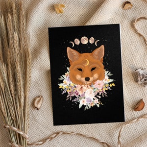 Cottagecore Celestial Fox Postcard, Witchy Moon Phase Postcard, Red Fox Lover Gift, Witchy Stationery Bild 1