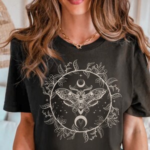 Floral Luna Moth Tee, Cottagecore, Gothic, Spirituality Shirt, Dark Academia Shirt, Witchy Luna Moth Shirt, Celestial Butterfly T-Shirt image 2