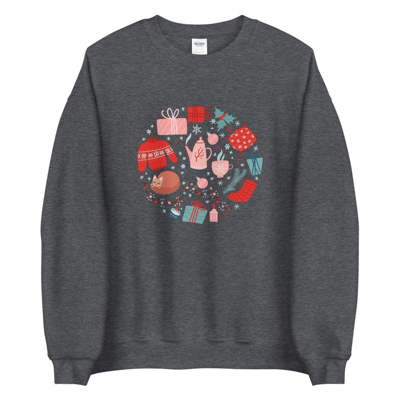 Christmas Ball Sweatshirt, Christmas Doodle Sweater, Christmas Shirt For Women, Christmas Party Sweatshirt, Holiday Sweater Dark Heather