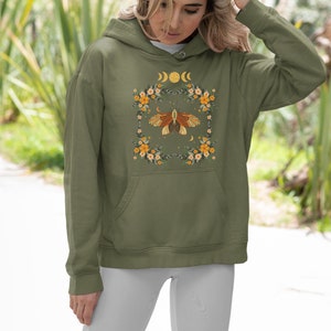 Cottagecore Moth Hoodie, Moon Phase Hoodie, Cottagecore Goblincore Clothes, Nature Floral Botanical Pullover, Luna Moth Hoodie image 2
