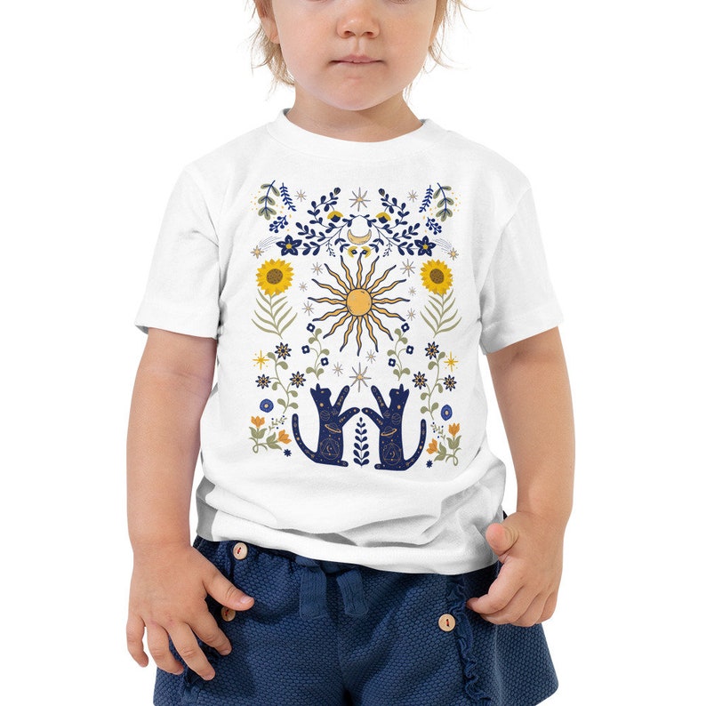 Sun And Moon Kids Shirt, Mystical Cosmic Galaxy Kids Tee, Folk Art Botanical Floral Toddler Shirt, Sunflower Kids Tee, Witchy Kids Shirt image 6