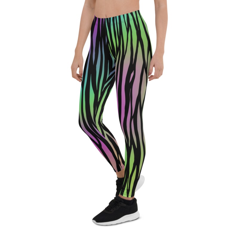 Neon Leggings, Leggings with Stripes, Neon Colorful Pants, Running Exercise Workout Leggings, Fitness Printed Women Pants image 7