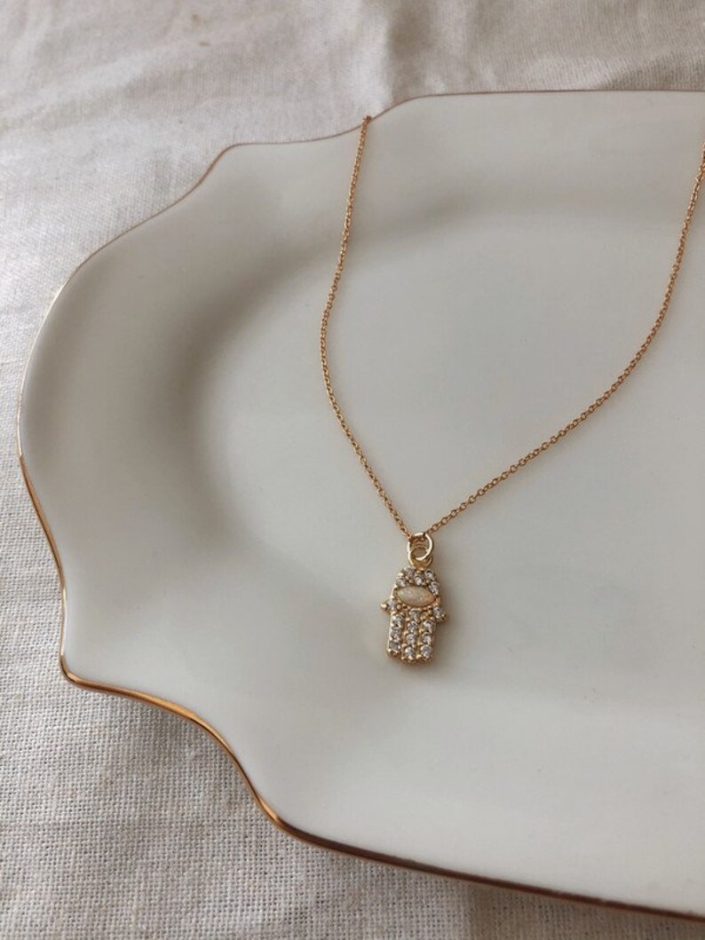 Hamsa Hand Opal Necklace Dainty Necklace Dainty Custom Jewelry Dainty Jewelry