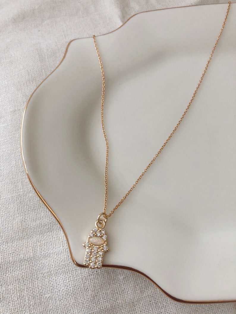 Hamsa Hand Opal Necklace Dainty Necklace Dainty Custom Jewelry Dainty Jewelry