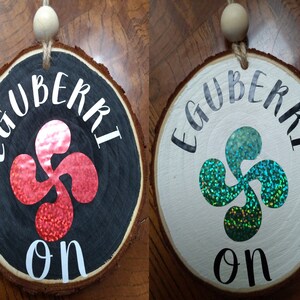 New Style** Eguberri On Wood Slice Christmas Ornaments/Basque Cross/Lauburu