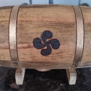 Wine Barrel Piggy Bank w/ Burned Basque Cross/Lauburu/Small