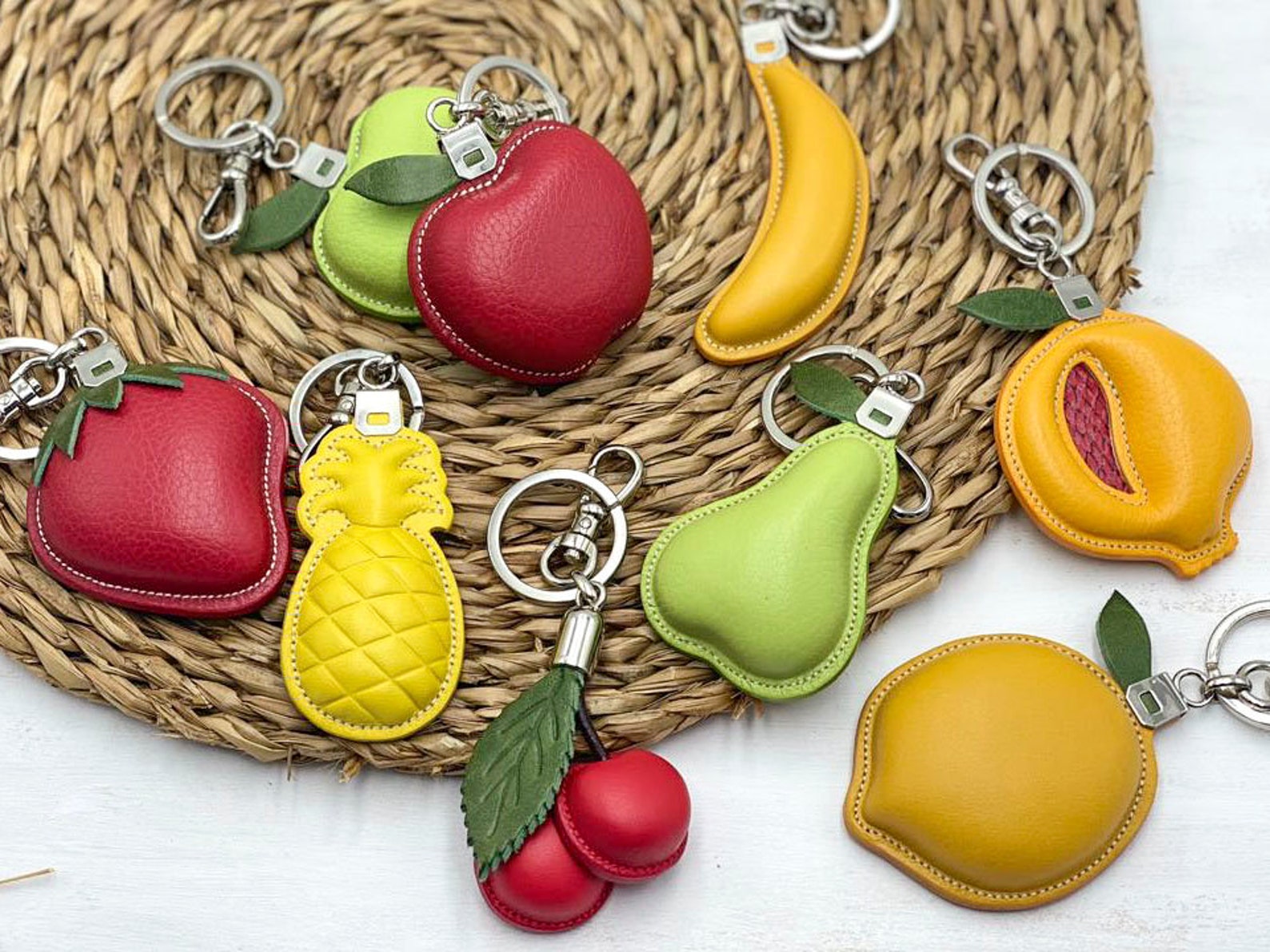 Leather Keychain Fruitshaped Keychain Pomegranate Original Etsy