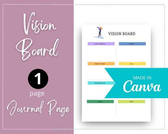 CANVA Vision Board One Page Journal Instant Download - Etsy