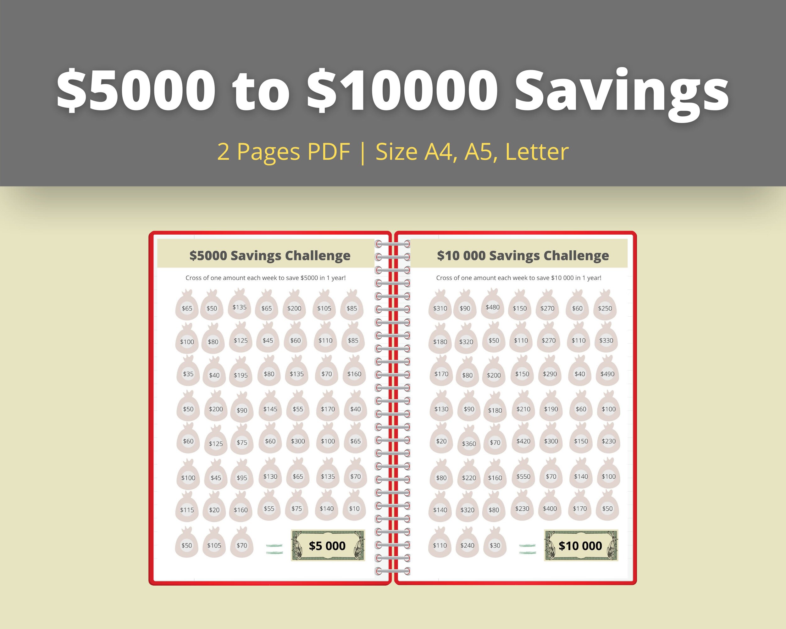 5000 Savings Challenge Printable 10000 Savings Challenge