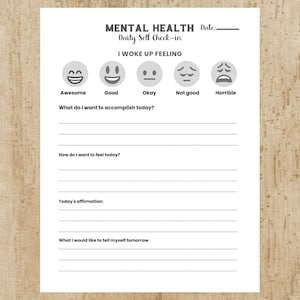 Mental Health Daily Check-in Printable: Emotional Worksheet (Instant Download)