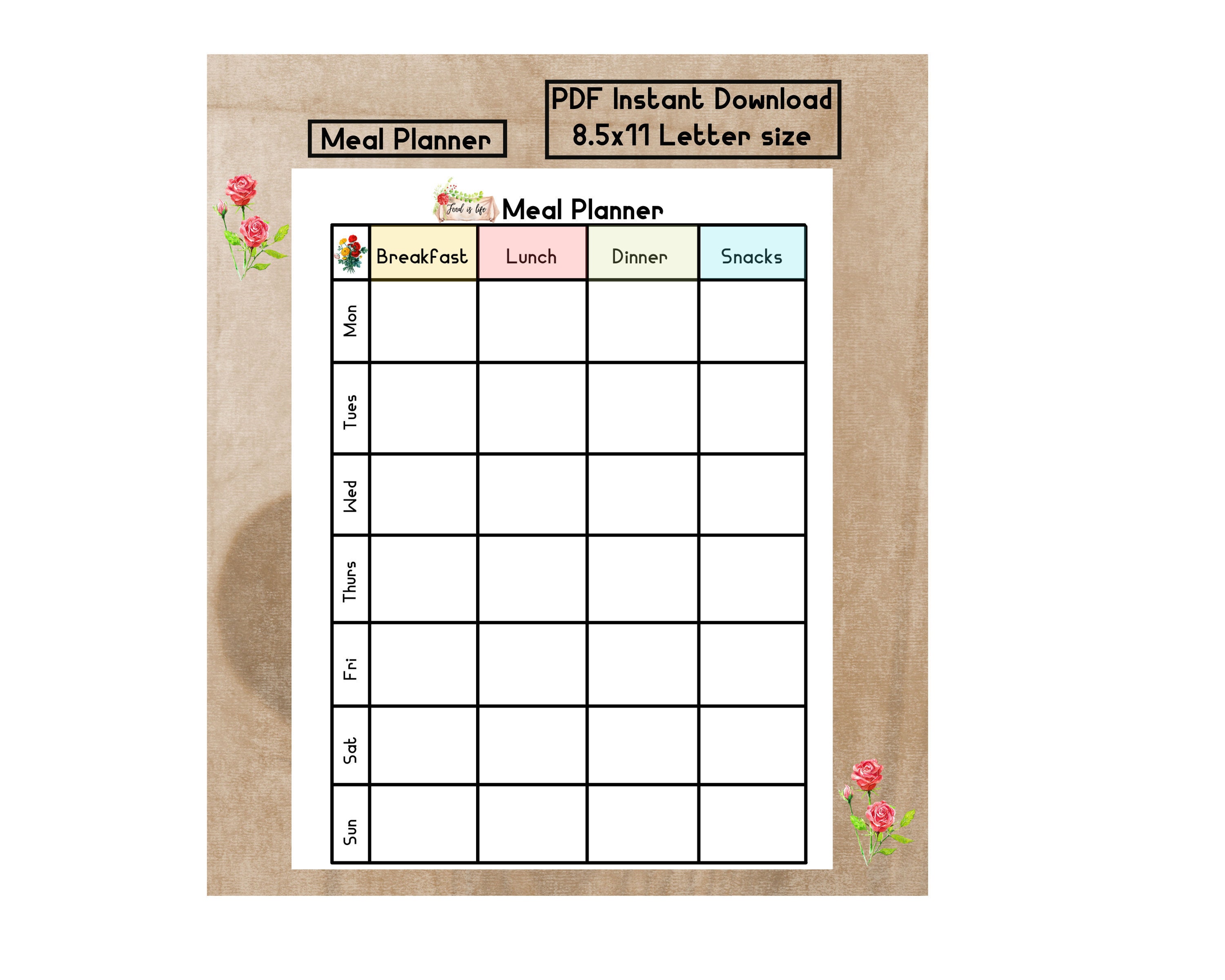 Weekly Meal Planner | Meal Prep Planner| Menu Planner| Food Planner