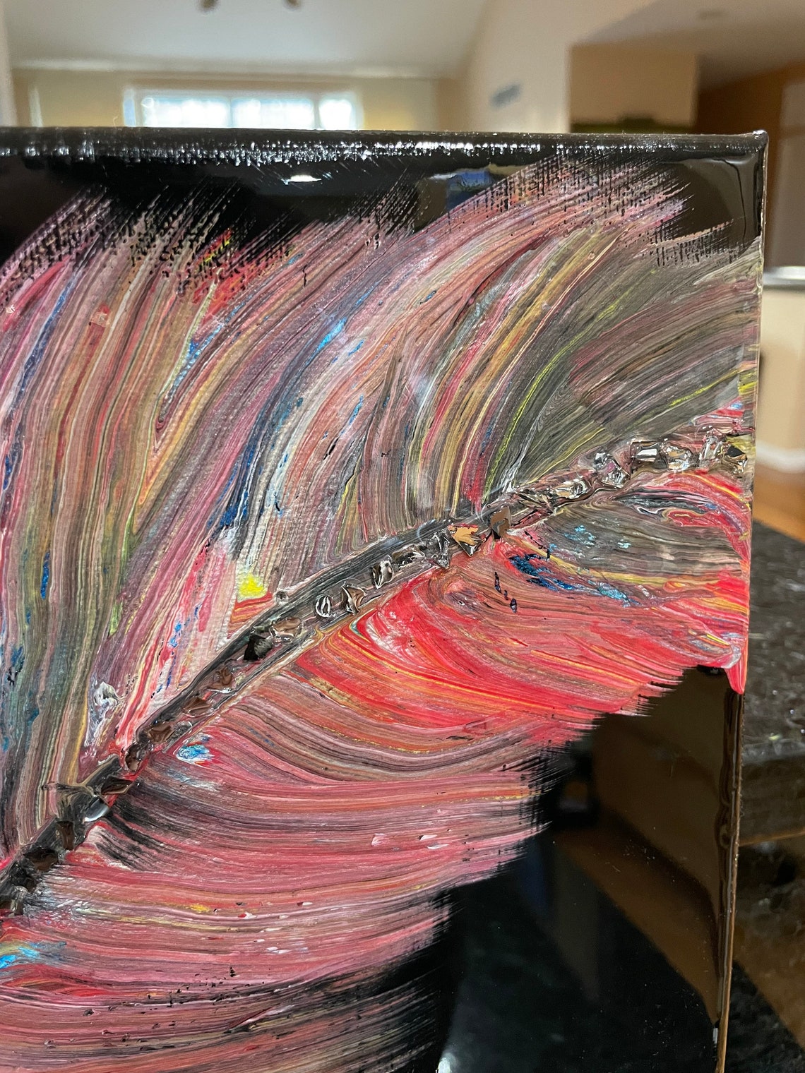 Acrylic Painting Abstract Art Crushed Glass Resin 12x12 Canvas Etsy