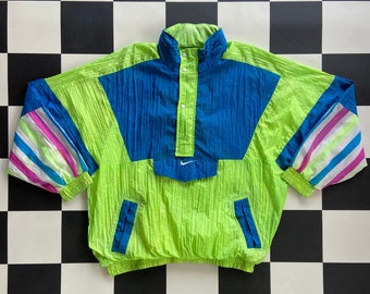 Vintage 90er Jahre Nike 'Neon Lollipop' Sportjacke (L)