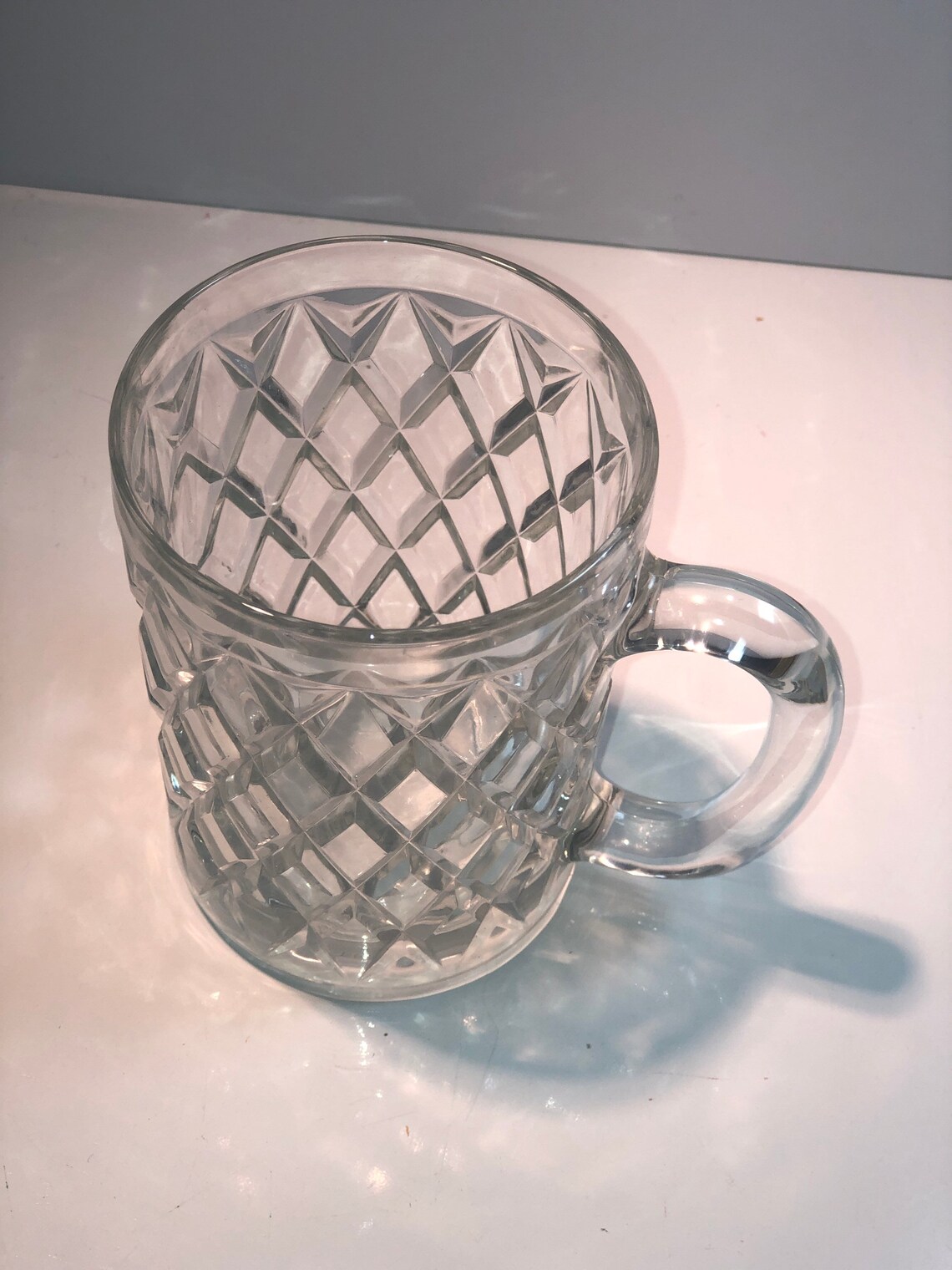 1353 Clear Diamond Pattern Cut Glass Coffee Mug Etsy