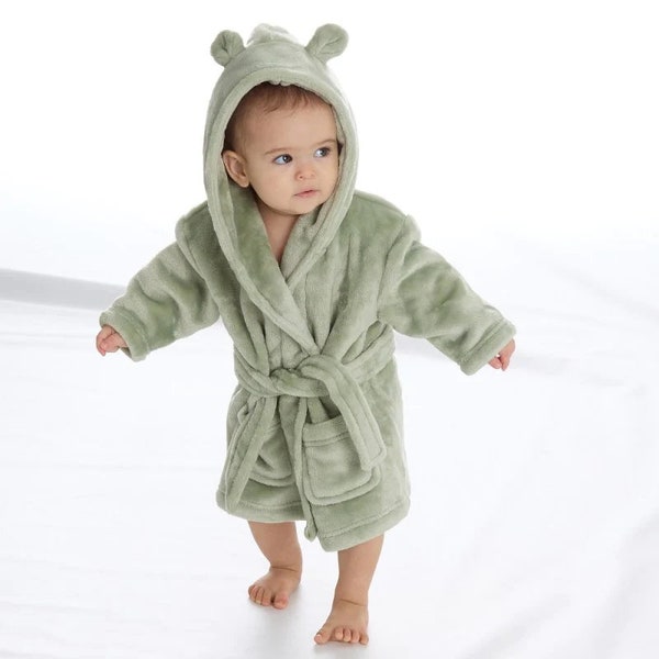 Ensemble cadeau pour bébé, robe de chambre personnalisée pour bébé garçon fille, robe de chambre à capuche, nom personnalisé brodé pour bébé, idée cadeau pour baby shower