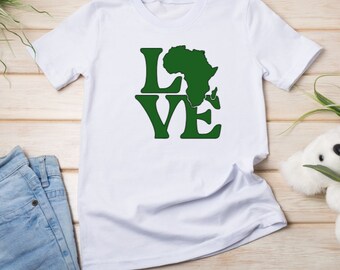 Chemise Kids Valentines, Chemise carte africaine, T-shirt carte Love Africa, Vêtements africains pour enfants, Chemise Heart Africa, Chemise carte africaine géométrique