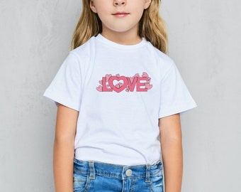 T-shirt love, jolie chemise arc-en-ciel love, t-shirt graphique pour la Saint-Valentin pour enfants, t-shirt pour la Saint-Valentin pour enfants