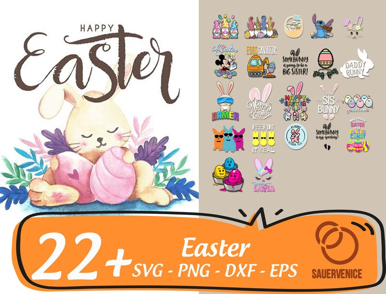 Instant Download Cricut files,Clip Art Digital Files,Svg,Png,Eps,Dxf Bundle Happy Easter svg,Easter Svg,Bunny Svg
