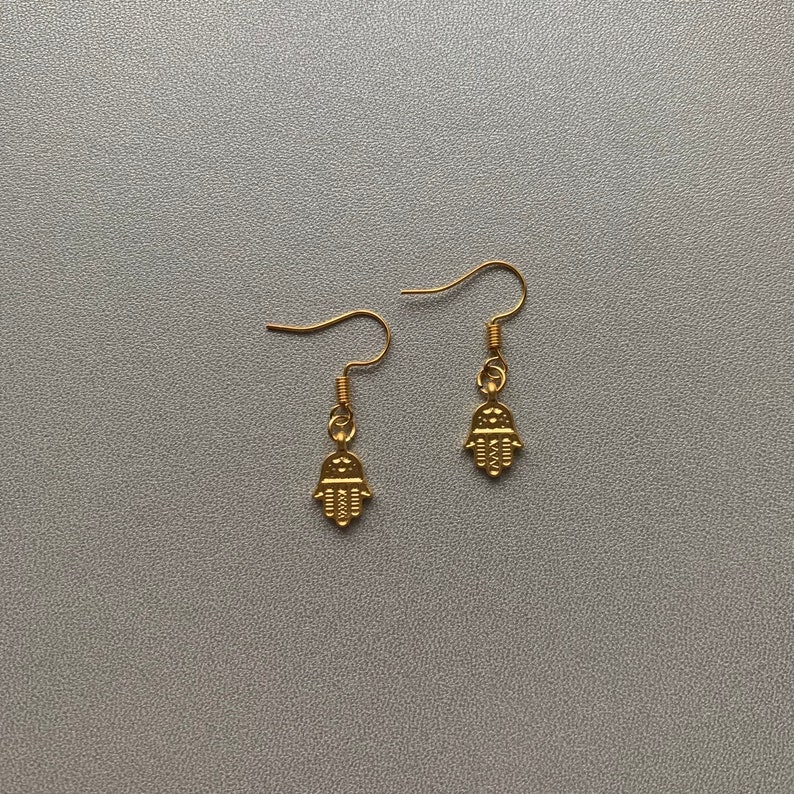 Handmade 24 Karat Gold Plated Drop Earrings with Matte Gold Hamsa Charm
