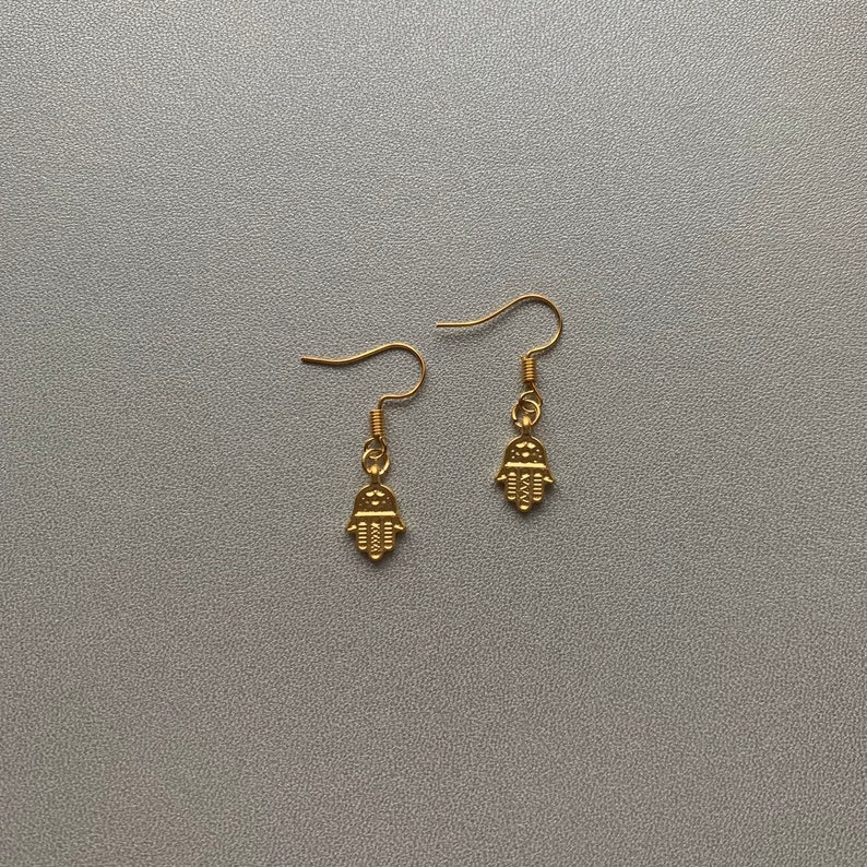 Handmade 24 Karat Gold Plated Drop Earrings with Matte Gold Hamsa Charm