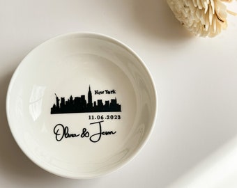 Skyline ring dish, Personalized Jewelry dish, Wedding Ring dish engagement gifts for bride, Long distance friendship gift, City ring dish